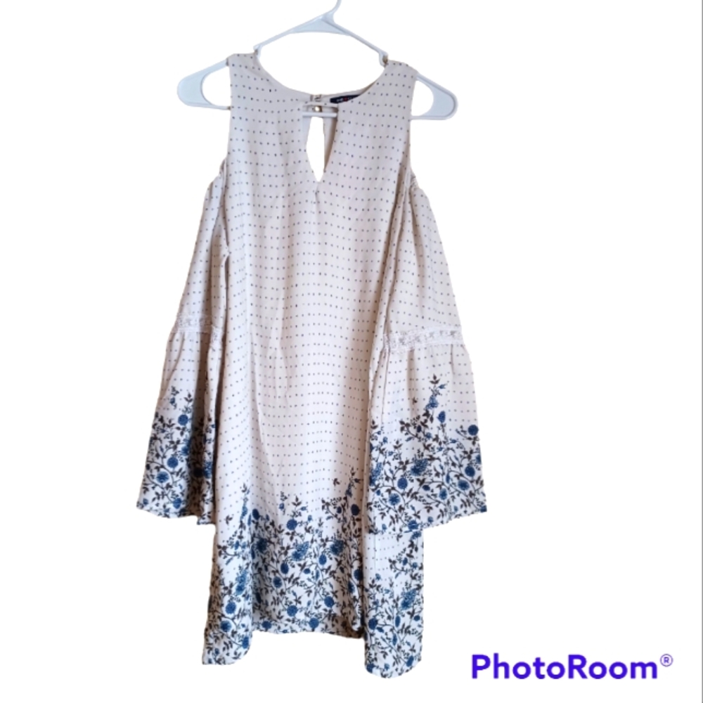 One clothing cold shoulder loose floral dress, Bell Sleeve, party dress ,Large